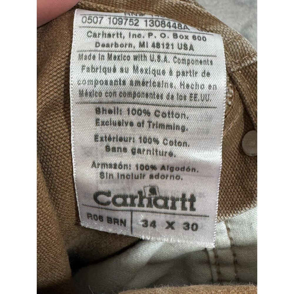 Carhartt Overalls Mens 34x30 Brown Duck Canvas Bib Workwear Construction R06 - Picture 7 of 9